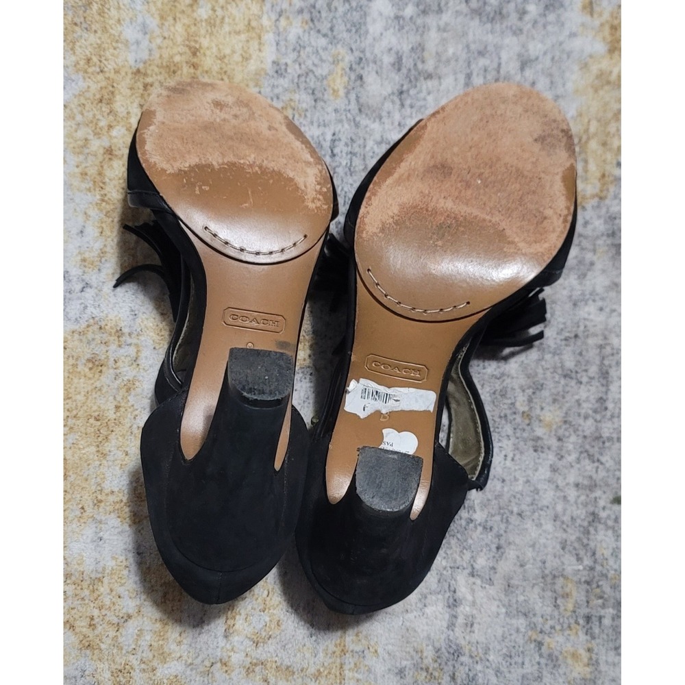 Coach Women's‎ Tristen Black Suede Tassel Peep Toe Heel Pumps Size 8 B - Picture 5 of 9